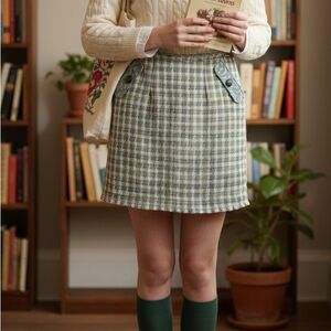 NWT NTS Sz 8 Tweed Houndstooth Lined Mini Skirt Pockets Blue Ivory Yellow